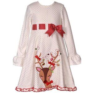NEW Bonnie Jean Girls Size 4-6X Ivory Reindeer Christmas Dress